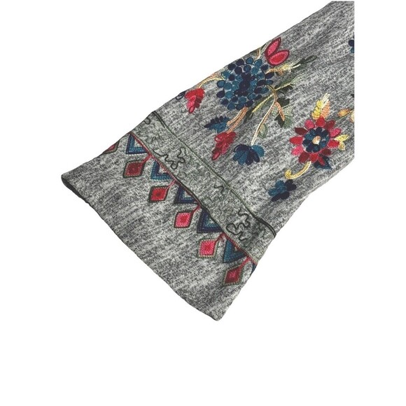 Anthropologie Fig & Flower Embroidered Tie‑Front Button Top 2X Gray Boho Sleeve - Picture 9 of 10